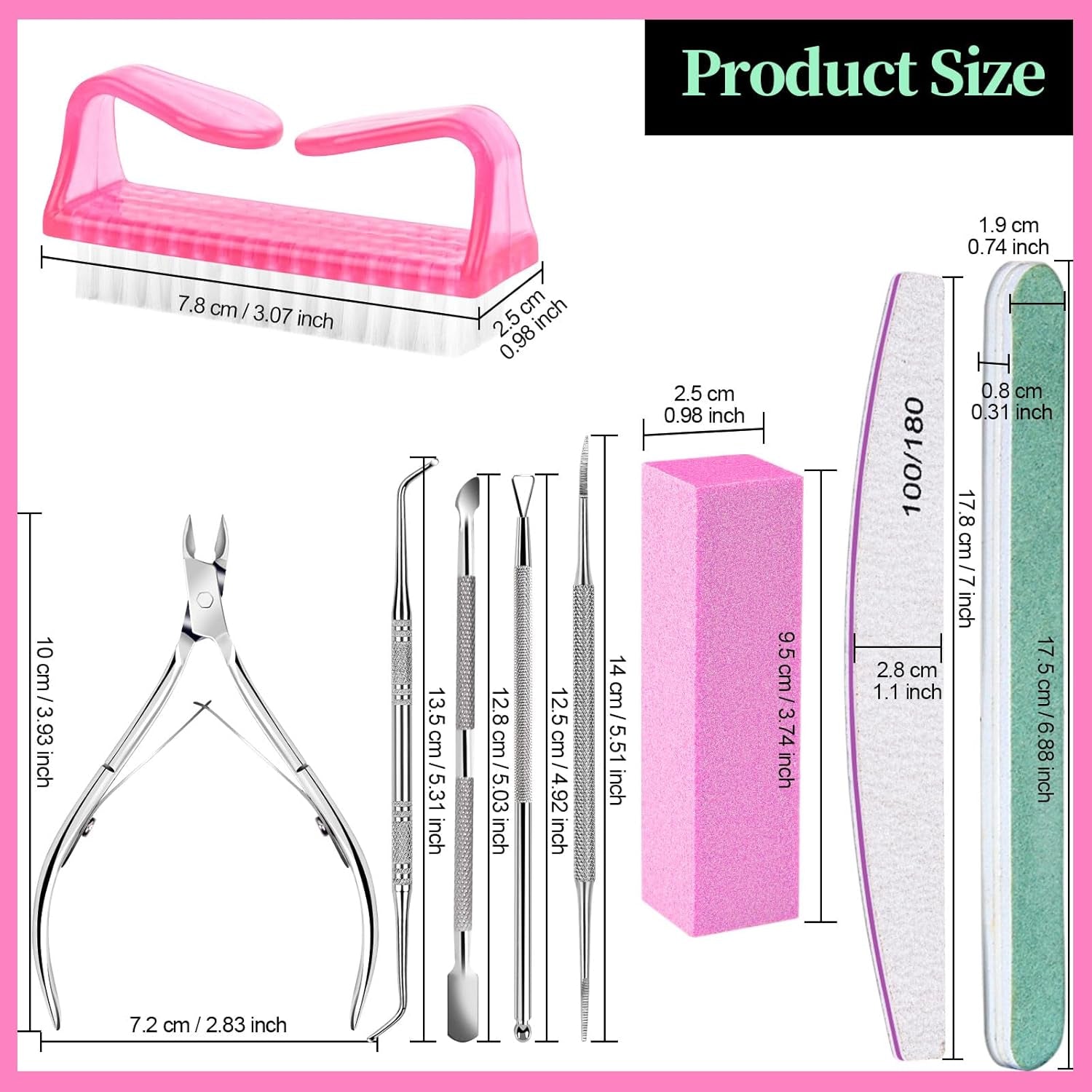 FANDAMEI manicureset, buffer voor gelnägel, nagelfeile 100/180, nagelfeilen voor gelnägel, nagelhautschieber, buffer voor gelnägel, feilen voor gelnägel, nagelzange, nagelfeilen set, manicure- en pedicureset