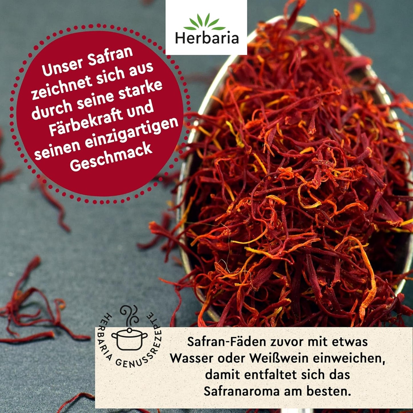 Herbaria Safran-Fäden bio 0,5g in Glas – Bio Saffron-Fäden aus dem bereicht Safran-Ort Taliouine in Marokko – Safranfäden in Premium Bio-Qualität – Saffron Premium - Safran première categorie