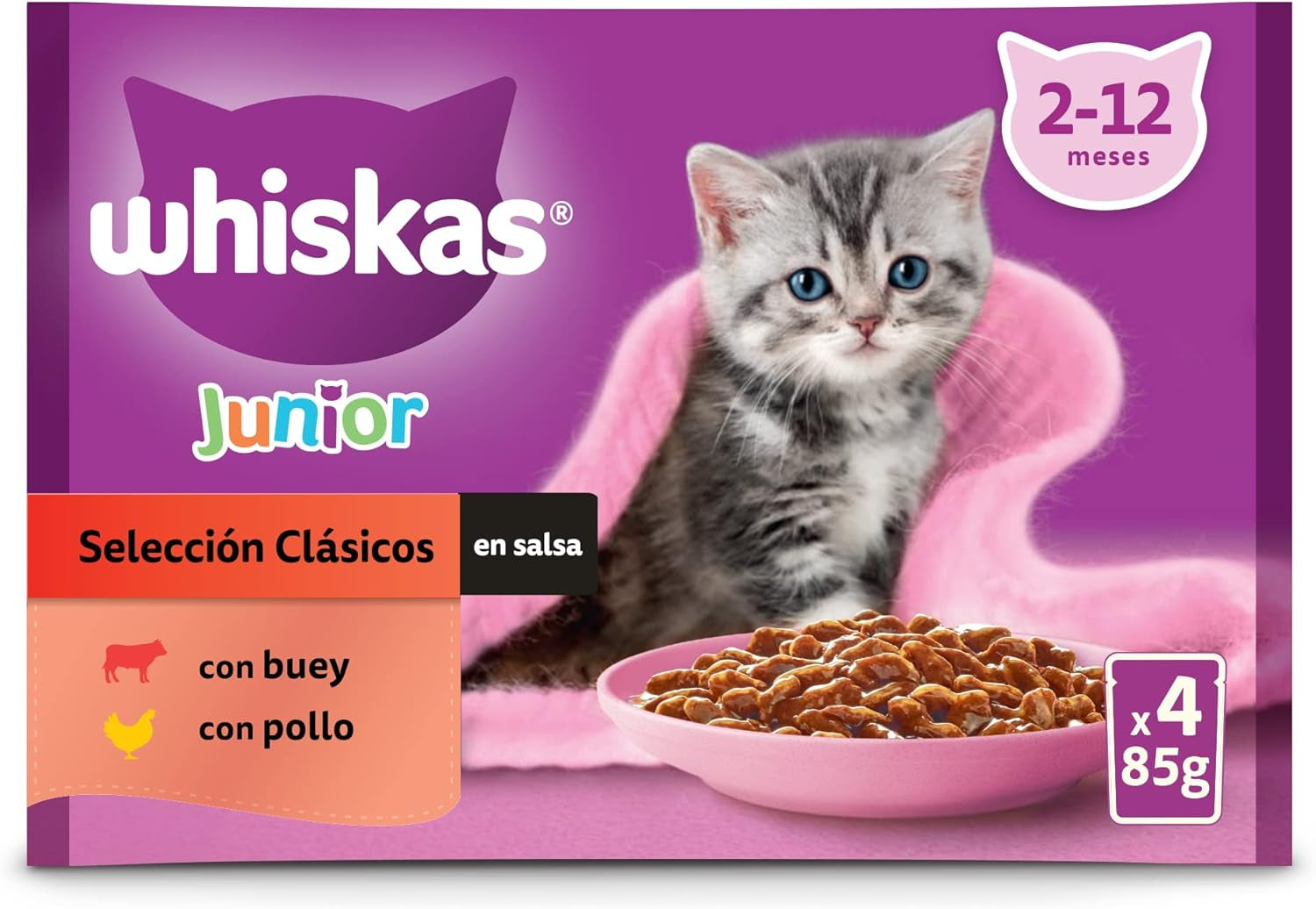 Whiskas Junior Classic natvoer voor katten, 13 x 4 x 85 g