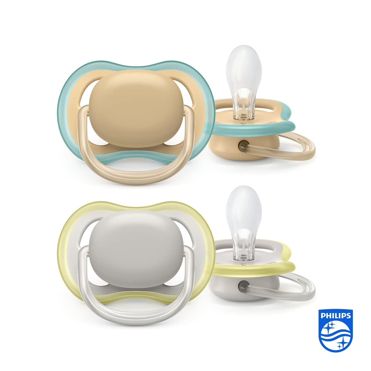 Philips Avent Ultra Air-fopspenen, 2 stuks - Bisfenol A-fopspenen voor baby's van 0-6 maanden (model SCF085/15) Bruin/groen