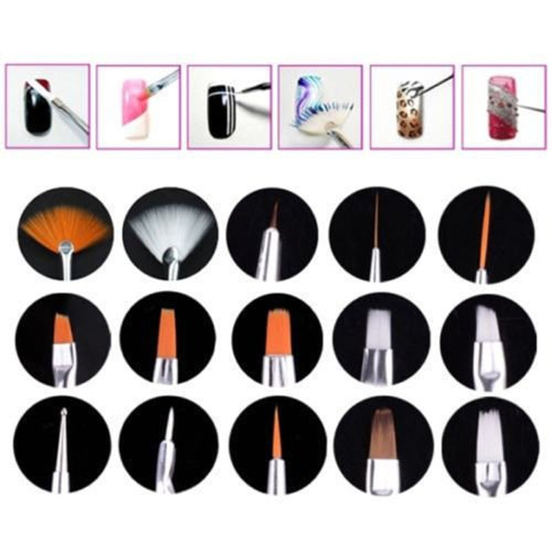 ® 20 x professionele nagelborstels, gel, verfborstels, kunstenaarsborstels, Franse nagelborstelset, gereedschapsset met puntige punt, voor nagelontwerp, schilderen, stippenpatroon, enz., met tas