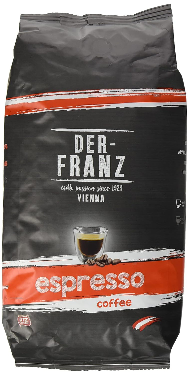 Der-Franz Espresso Kaffee, Intensität 5/5, Arabica en Robusta, Ganze Bohne, 4 x 1000 g