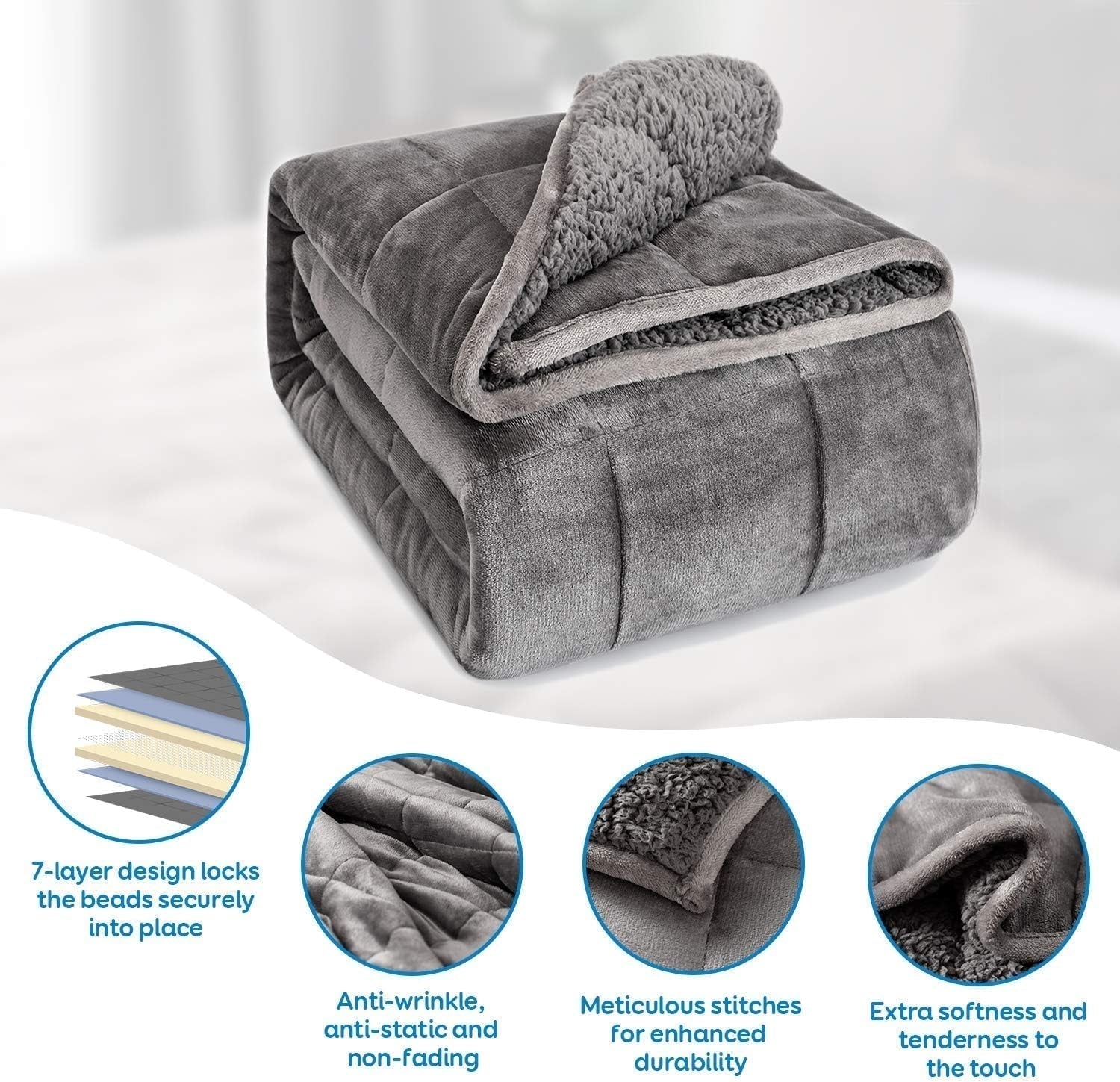 Cottonblue verzwaarde deken 6,8kg Queen size flanel Shaggy Sherpa verzwaarde deken voor volwassenen Comfortabele verzwaarde dekens om te kalmeren en te ontspannen Zware dekbedden 152,4 X 203,2 Naty Shop Quilts & Quilts