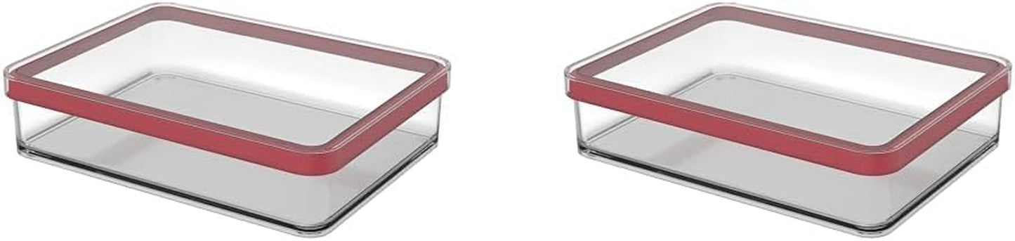 Rotho Loft set van 5 voorraadpotten met deksel, verschillende maten, BPA-vrij voedselveilig plastic (PP), helder/rood, (21,4 x 21,4 x 23,5 cm) Naty Shop voedselbewaardozen 1 liter breed (2 stuks)