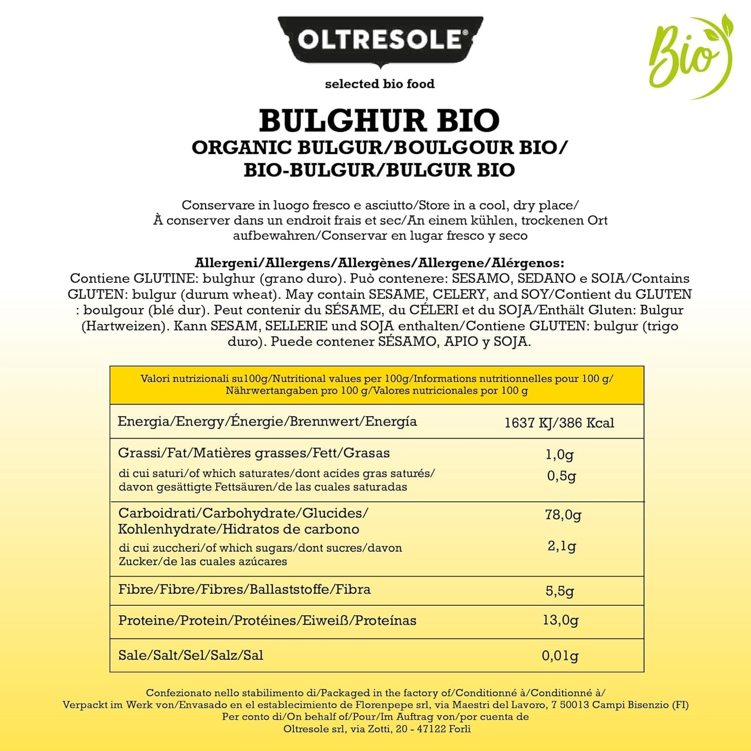 Biologische Italiaanse Bulgur 5 kg, volkoren, durumtarwe, gebroken tarwe, ideaal voor het maken van tabouleh en oosterse gerechten, praktisch formaat