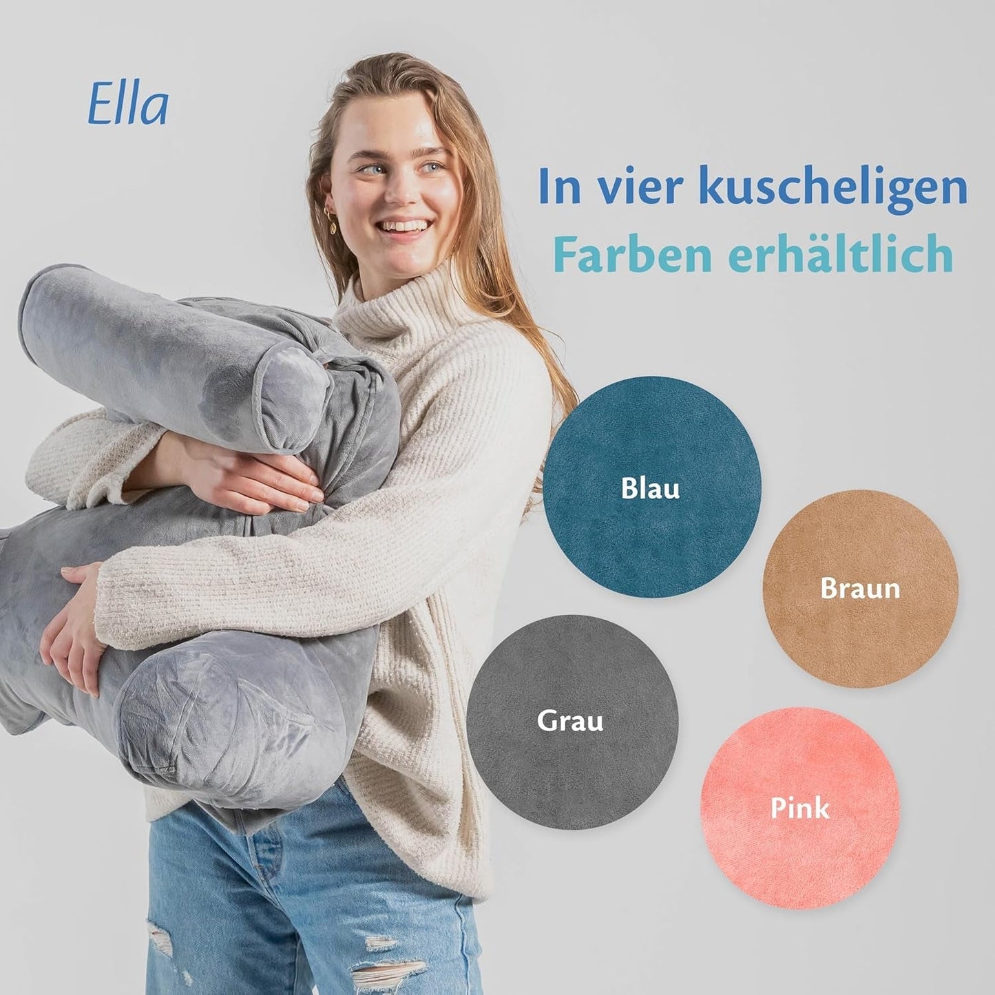 Ella Leeskussen voor bed en bank met afneembare nekrol - Rugkussen voor bed - Memory Foam Leeskussen met armleuningen, Ideaal om te lezen, TV te kijken, te ontspannen of als rugsteun - Grijs