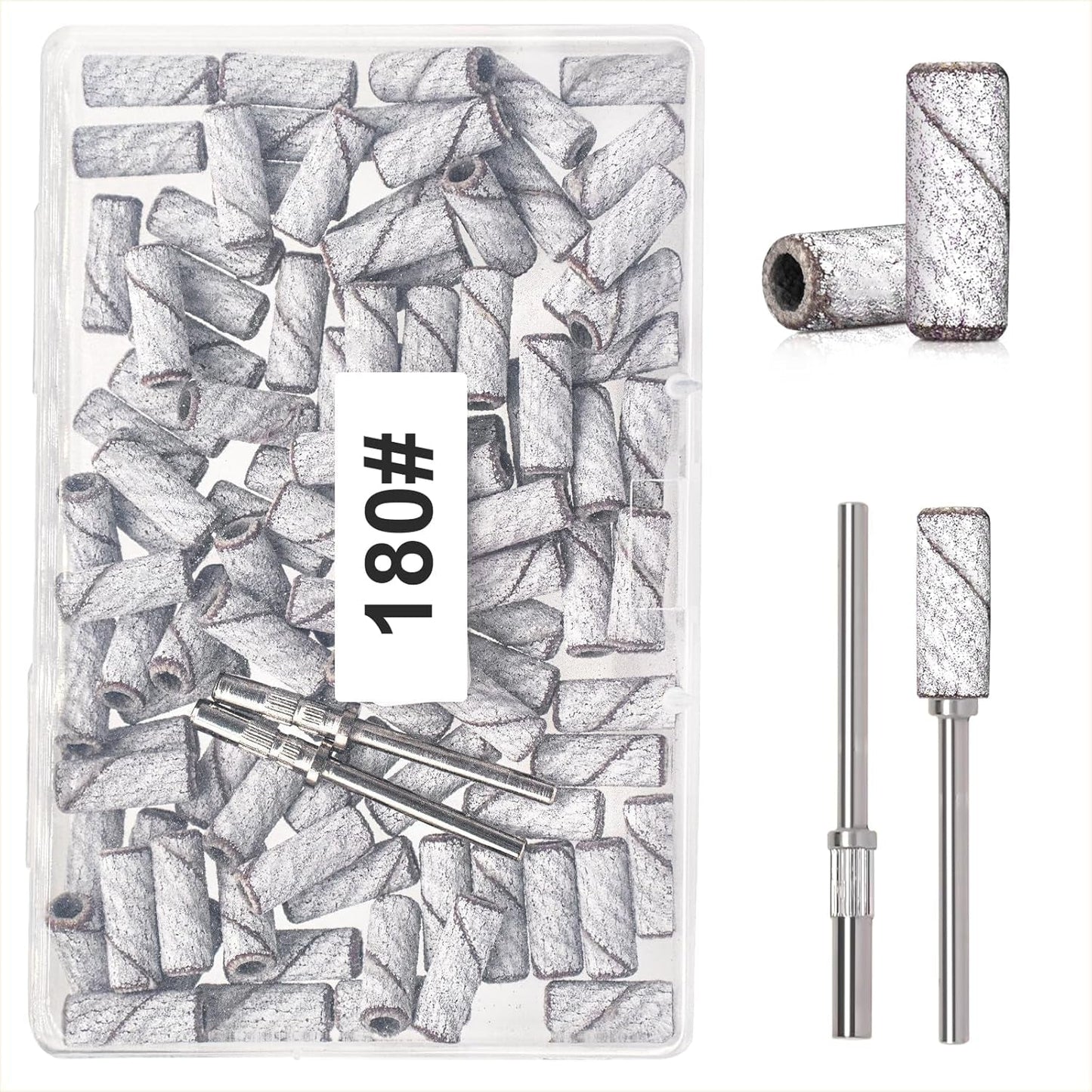 BLESWIN 100 stuks kleine schuurbanden voor nagelboren, fijn 240 korrel met 2 stuks 3 mm boren, mini-schuurbanden voor het polijsten van natuurlijke nagels en het reinigen van nagelriemen voor voorbereiding, roze