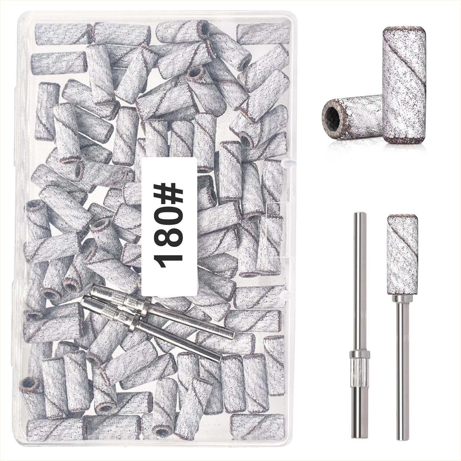BLESWIN 100 stuks kleine schuurbanden voor nagelboren, fijn 240 korrel met 2 stuks 3 mm boren, mini-schuurbanden voor het polijsten van natuurlijke nagels en het reinigen van nagelriemen voor voorbereiding, roze