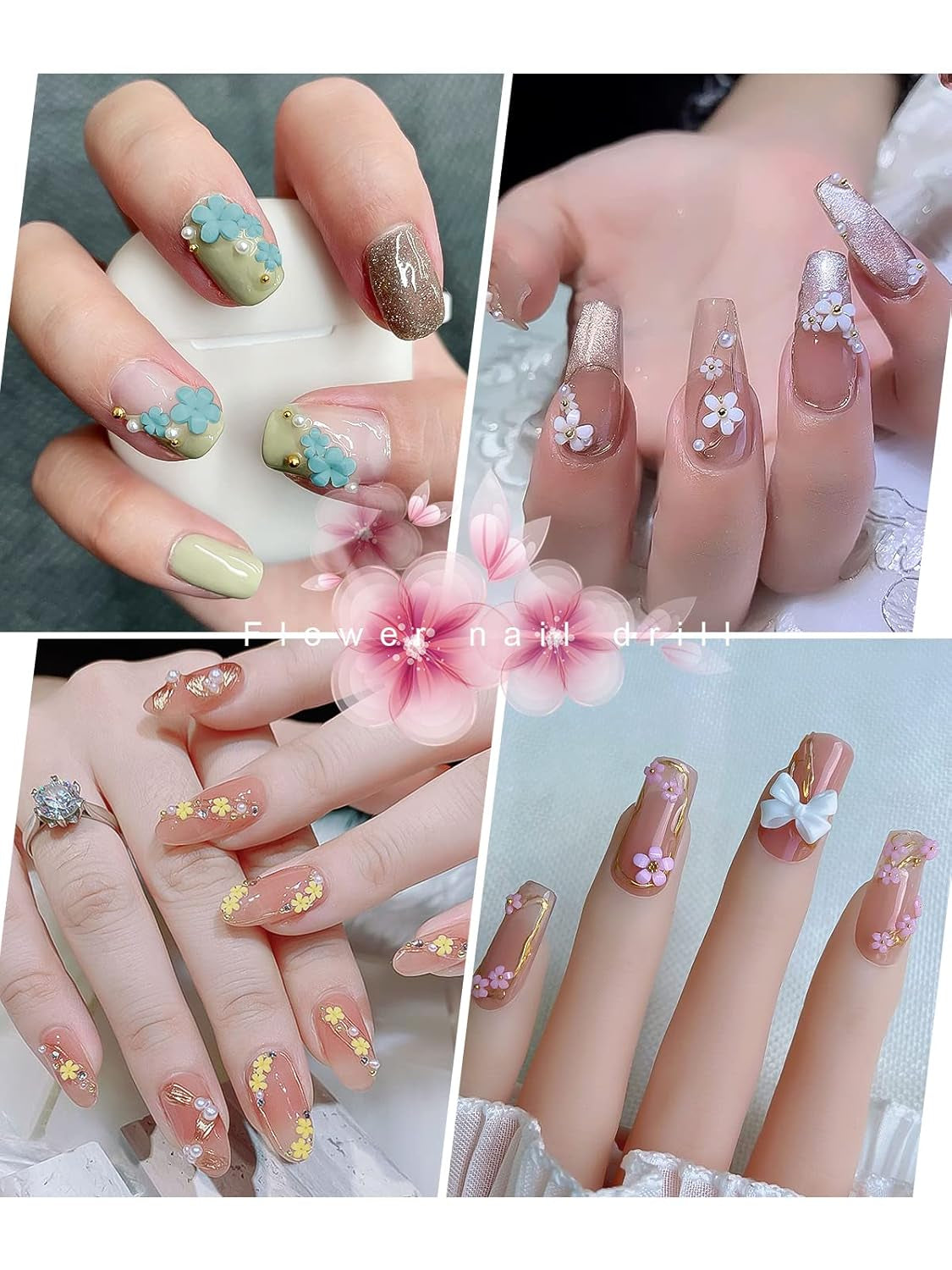 Kalolary Bloemen Nail Art Charms, 3D Acryl Bloemen voor Nagels Vijf Bloemblaadjes Bloemenornamenten Nagel Edelstenen Strass Gemengde Metalen Kralen voor DIY Nail Art Design Sieraden Maken (2 Dozen)