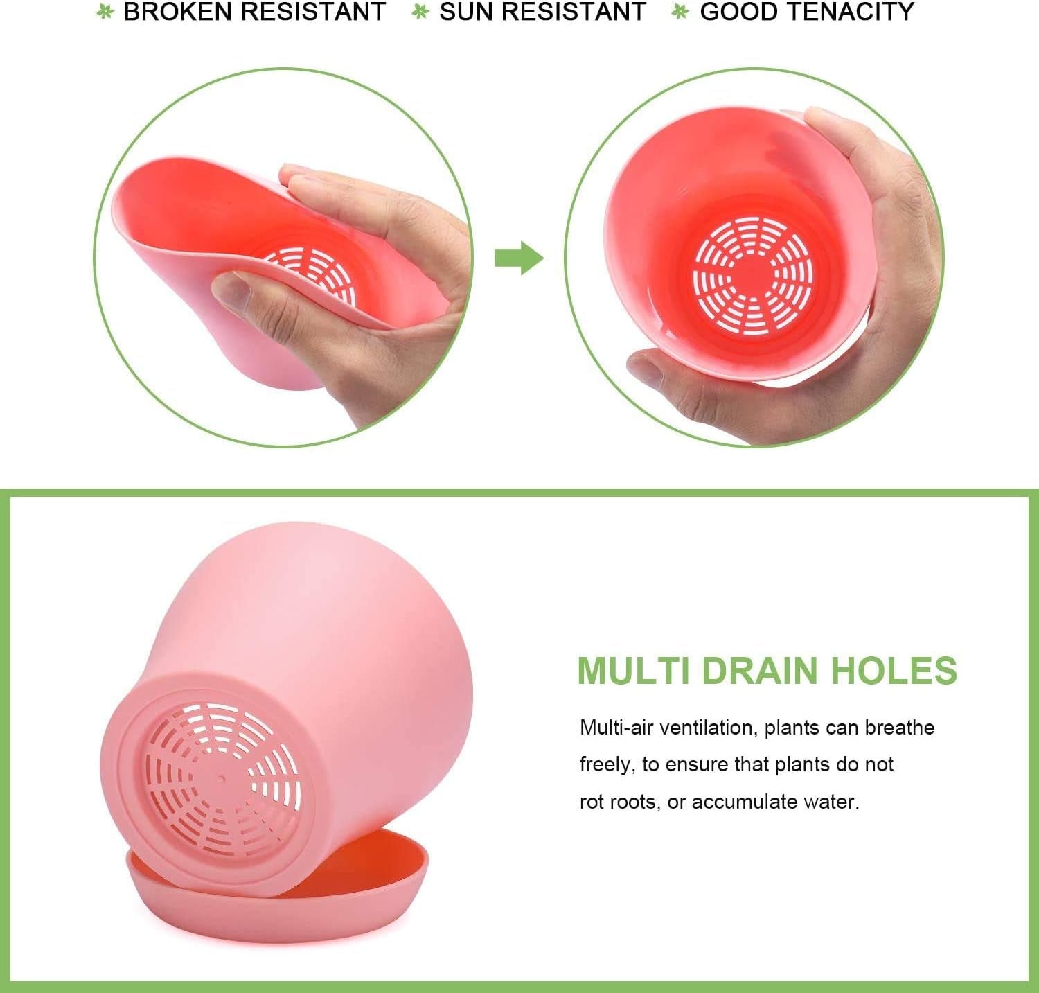 20 cm grote plastic bloempotten met schotels, witte zelfwatergevende bloempotten met schotels, plastic zaailingpotten, verdikte potten voor binnen- en buitenbeplanting (6 stuks)