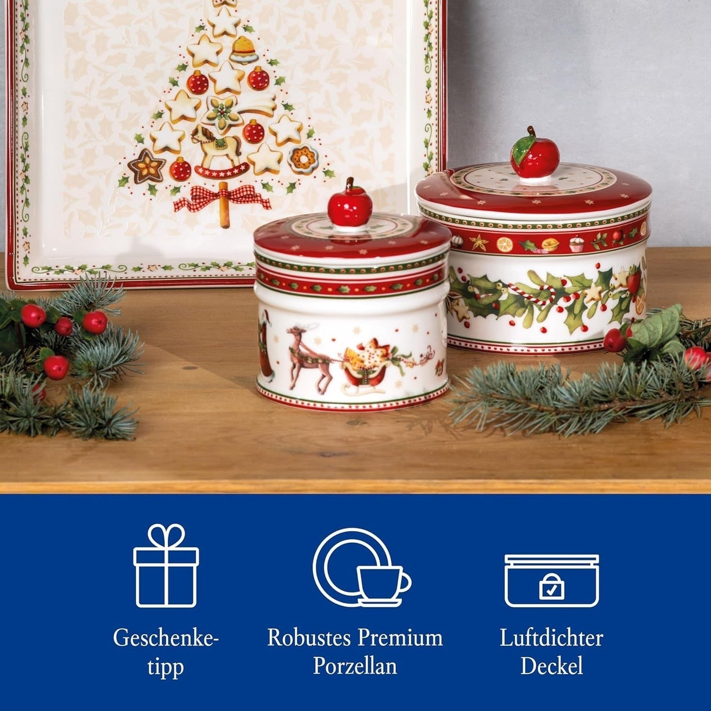 Villeroy & Boch - Winter Bakery Delight Kleine opbergdoos, keramische kerstkoekjesdoos, kerstdoos, koekjesdoos, koekjesdoos, keramische doos met deksel, snoepopslag, premium porseleinen voedselopbergdozen Naty Shop