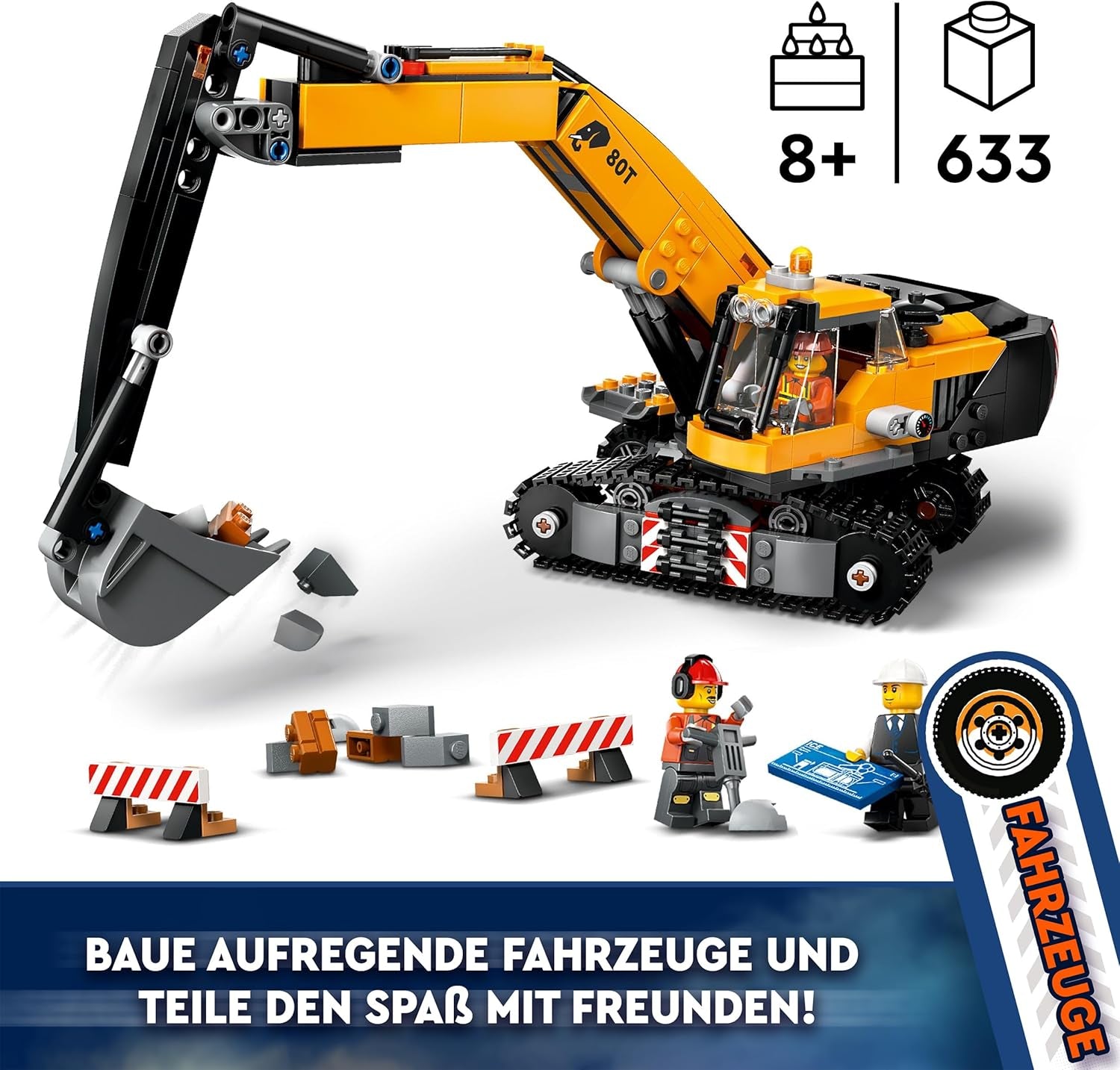 LEGO City Rupsgraafmachine, speelgoedgraafmachine voor kinderen vanaf 8 jaar, constructiespeelgoed met graafmachinemodel, bouwbare vrachtwagen met accessoires en 3 minifiguren 60420 Bouwsets Besuche den LEGO-Store