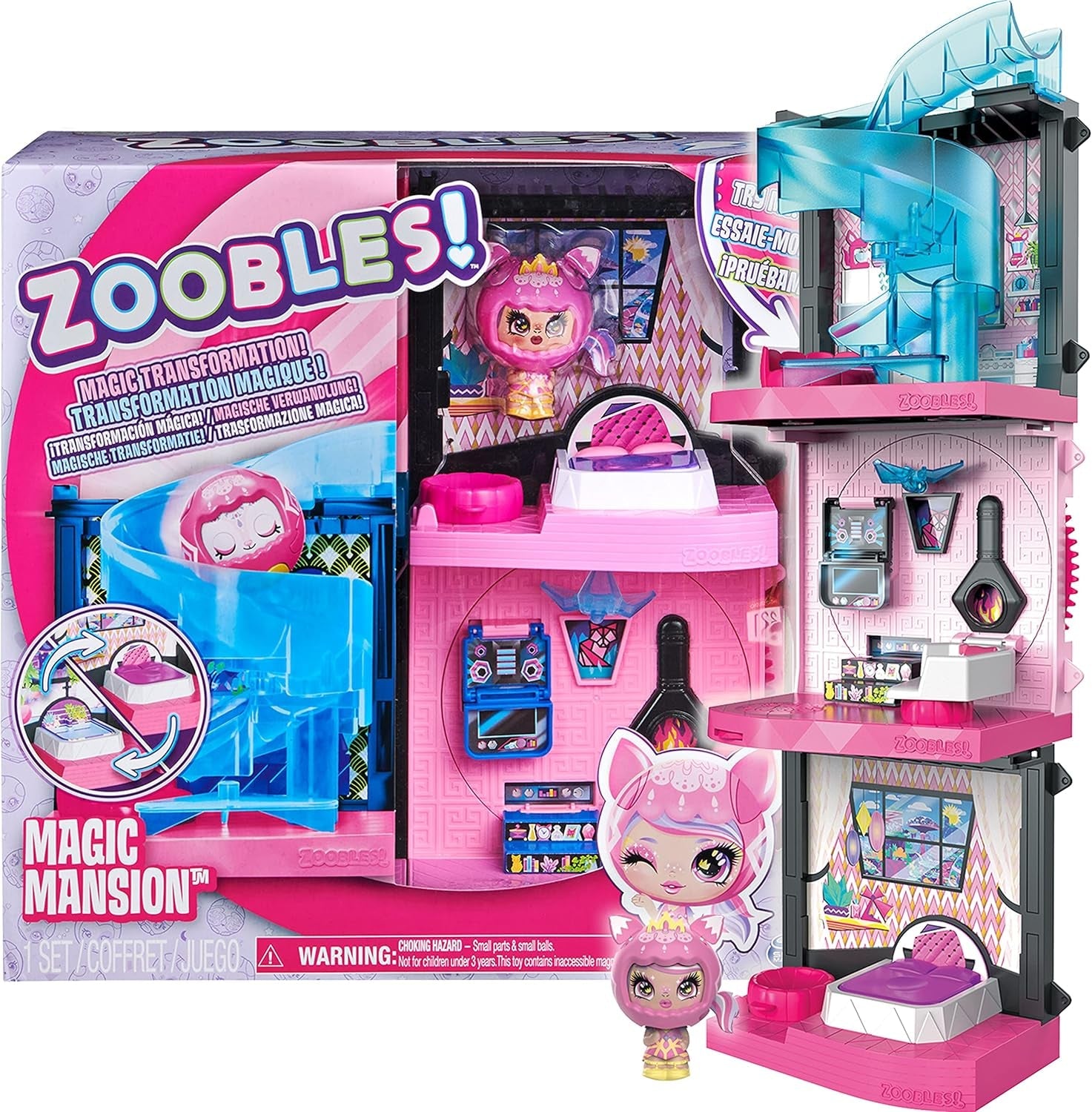 Zoobles Magic Mansion Transformeerbaar droomhuis met 6 kamers, glijbaan en accessoires