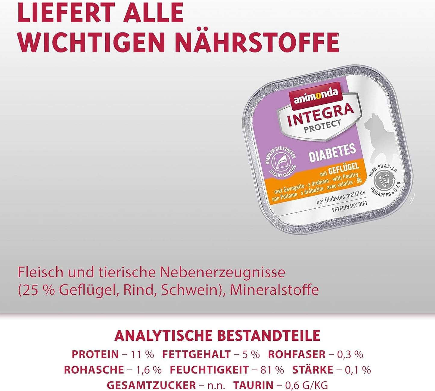 animonda INTEGRA PROTECT Diabetes met gevogelte (16 x 100 g), natvoer voor katten met diabetes, dieetvoeding voor katten met diabetes, natvoer zonder suiker