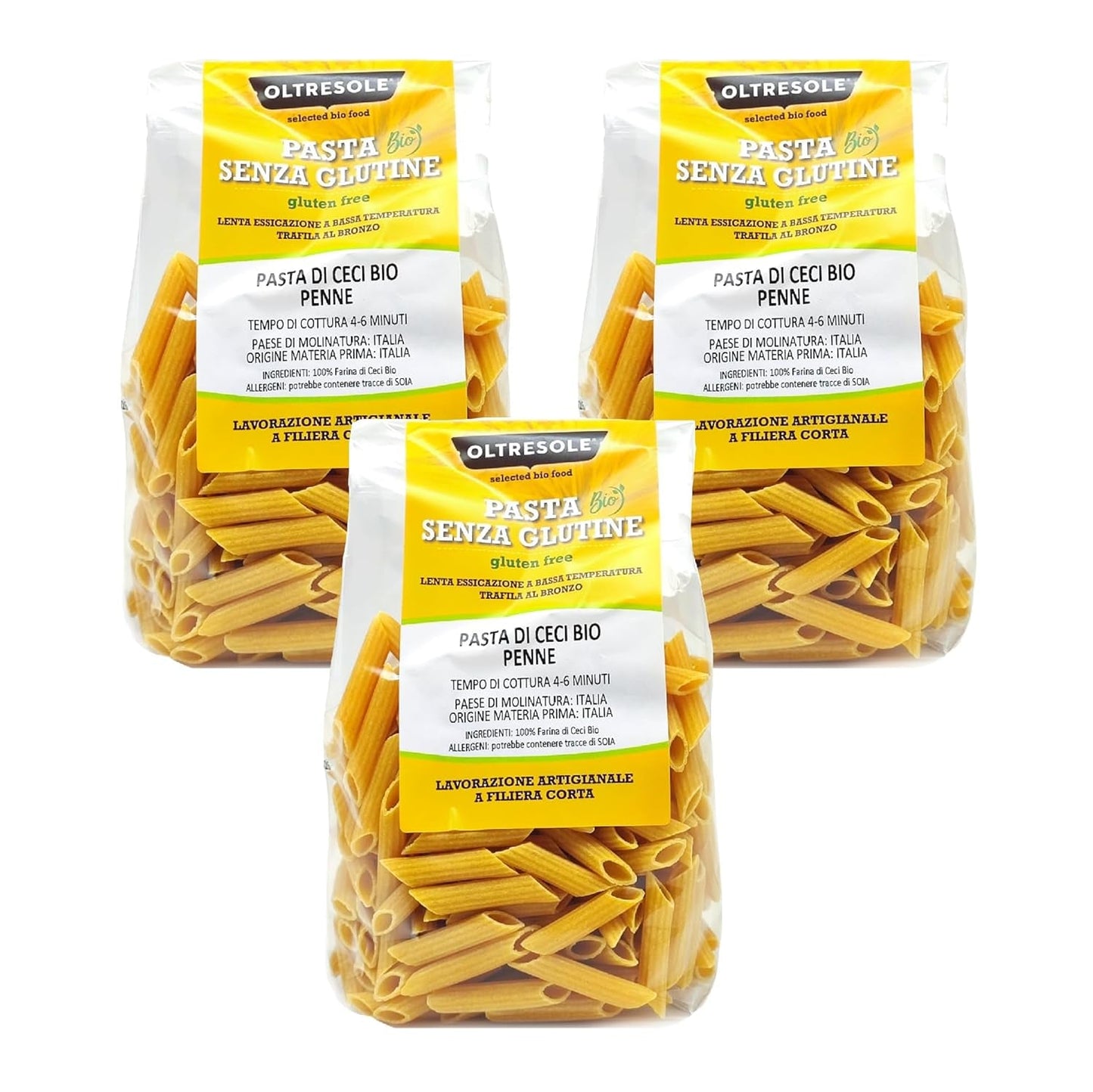 Italiaanse Biologische Kikkererwten Penne Pasta 100% Biologische Kikkererwtenmeel Proteïne Pasta Vezelrijk Veganistisch Glutenvrij 3 Pack x 350g