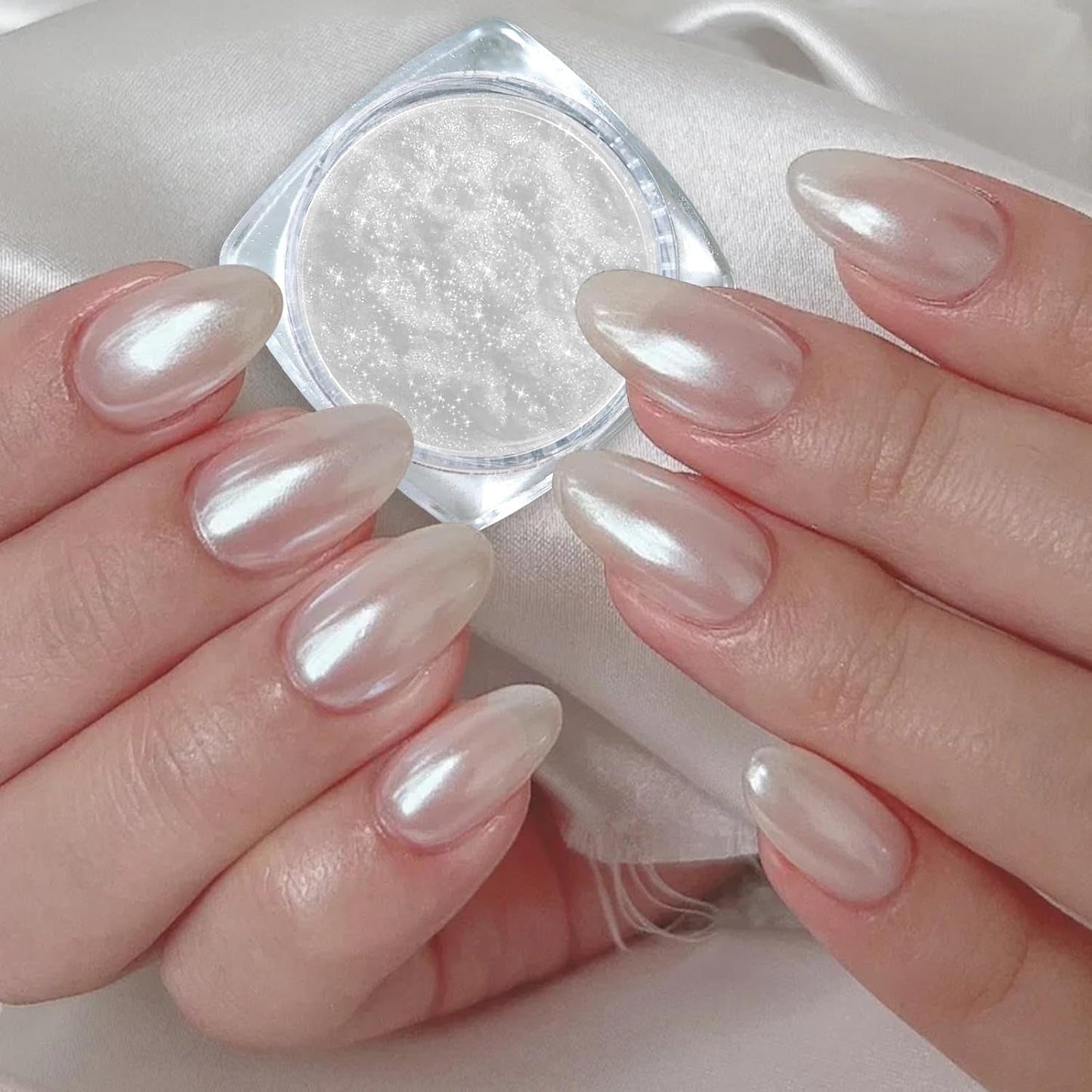 2 Schachteln Weiße Perle Chrom Nagelpuder - Transparant Aurora Ice Shimmer Chrome Pigment Pulver Für Nägel, Glazed Donut Glitzerpuder Nails Spiegeleffekt-Glitter Nagelkunst-Pulver Für Diy-Salon