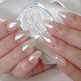2 Schachteln Weiße Perle Chrom Nagelpuder - Transparant Aurora Ice Shimmer Chrome Pigment Pulver Für Nägel, Glazed Donut Glitzerpuder Nails Spiegeleffekt-Glitter Nagelkunst-Pulver Für Diy-Salon