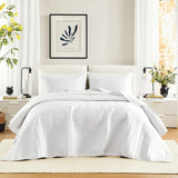 Comfort Spaces Kienna dekbedset, luxe dubbele stiksels, zomerdeken, lichtgewicht, zacht, het hele jaar door beddengoed, bijpassende kussensloop, wit, deken voor kingsize bedden (264,2 x 228,6 cm), Naty Shop quilts & quilts White Oversized King (120"X118")