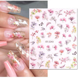 JMEOWIO Nagelsticker Frühling Blume 12 Blatt Nail Art Sticker Selbstklebend Nagelaufkleber Blätter Decoratie Nageldesign Zubehör