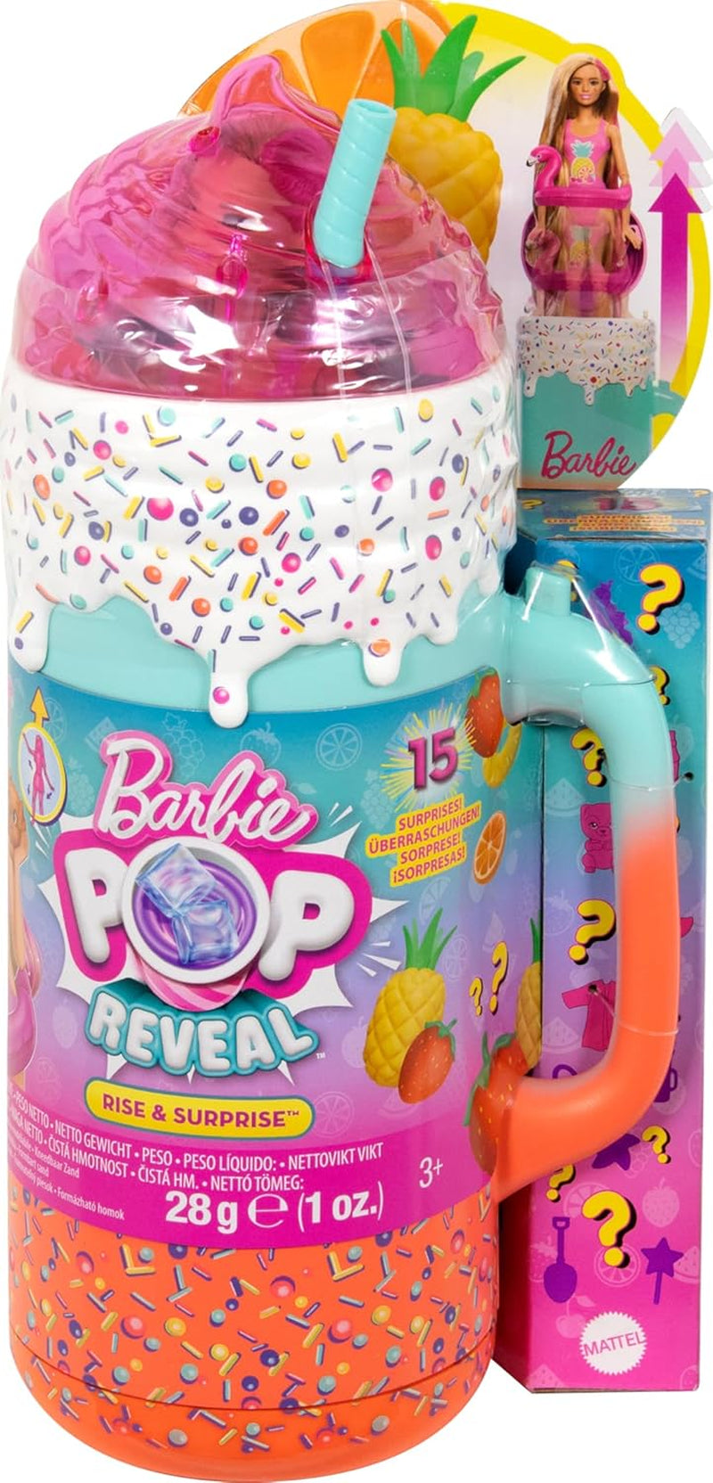 BARBIE Pop Reveal Rise & Surprise Gift Set - 15+ verrassingen, waaronder 1 Barbie-pop, strandaccessoires voor speels en fruitig plezier voor kinderen vanaf 3 jaar, HRK57