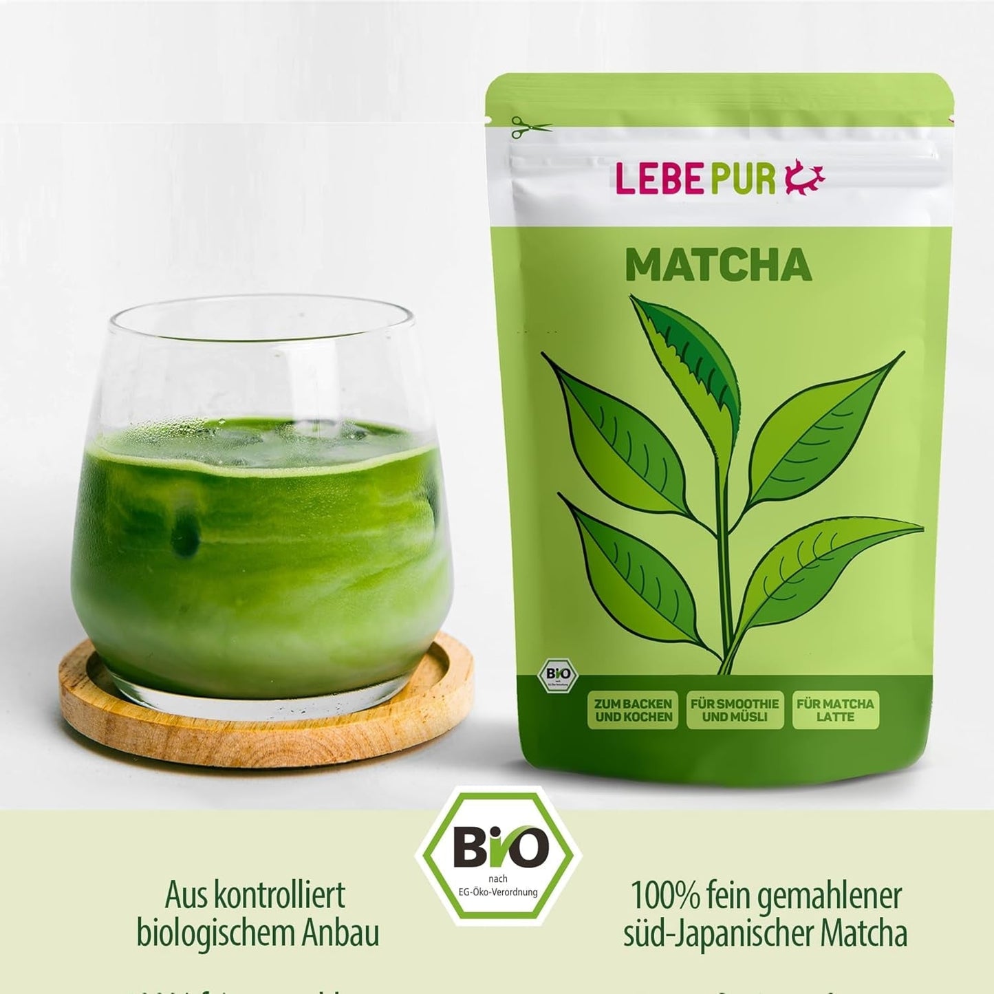 Lebepur BIO Matcha Poeder 100G - Premium Kwaliteit uit Japan Geen Additieven - 100% Pure Groene Thee Poeder voor Matcha Latte, Matcha Thee, Groene Thee, Smoothie - Japanse Groene Thee