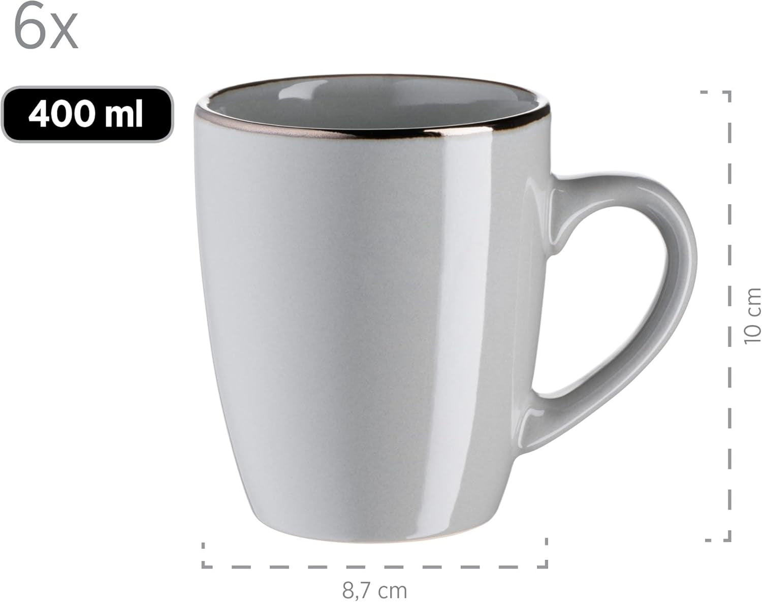 MÄSER Metalen frame, Modern 6-persoons servies met messingkleurig frame, 24-delig combinatieservies met randloze bekervormen, Steengoed, Grijs