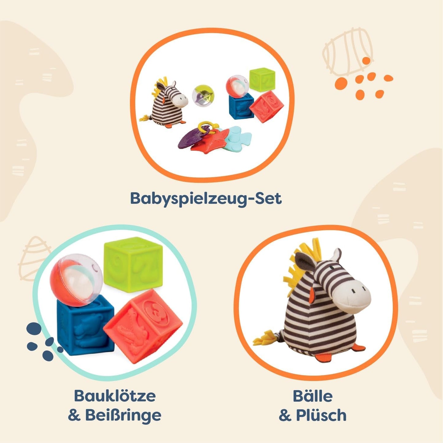 B. Toys Babyspeelgoedset met zebraknuffel, bijtring, zachte bouwstenen en ballen - Motoriek Speelgoedcadeauset voor pasgeborenen vanaf 0 maanden Babyspeelgoed Naty Shop