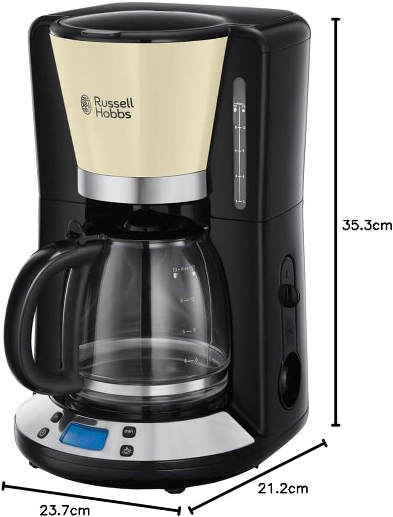 Russell Hobbs koffiezetapparaat [digitale timer, douchekop voor optimale extractie en aroma] Colors+ Creme (1 tot 10 kopjes, glazen karaf van 1,25 liter, verwarmingsplaat, 1100 W) Filterkoffiezetapparaat 24033-56