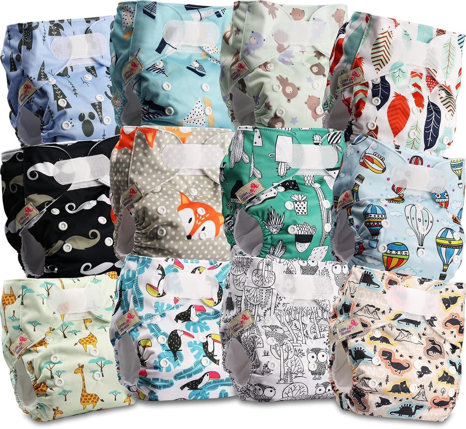 Littles and Bloomz herbruikbare luier FLV2-0602, standaard klittenbandsluiting, 6 luiers