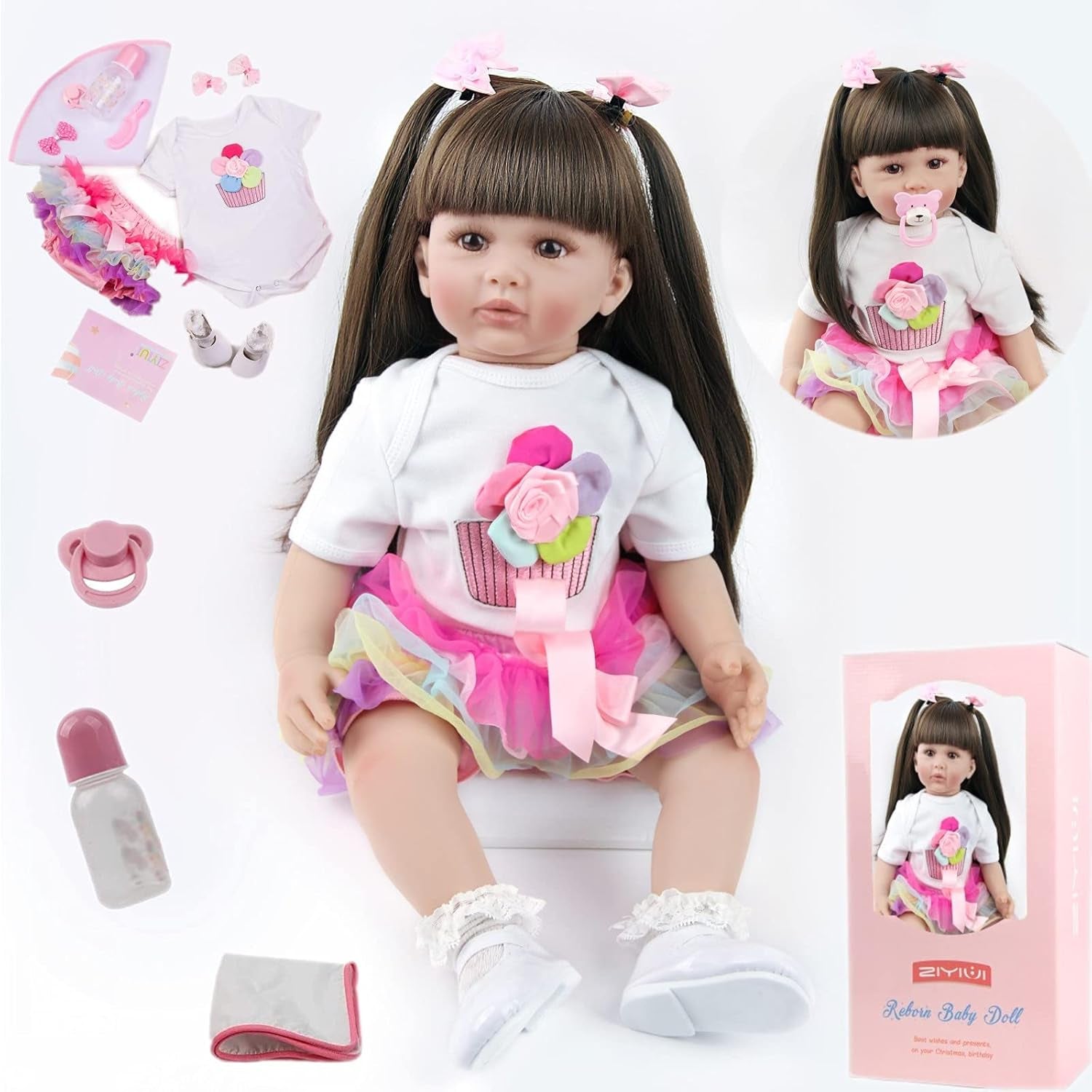 ZIYIUI 24 inch herboren babypoppen, levensechte zachte lichaamspoppen, 60 cm handgemaakte herboren babypoppen, kerstcadeaus