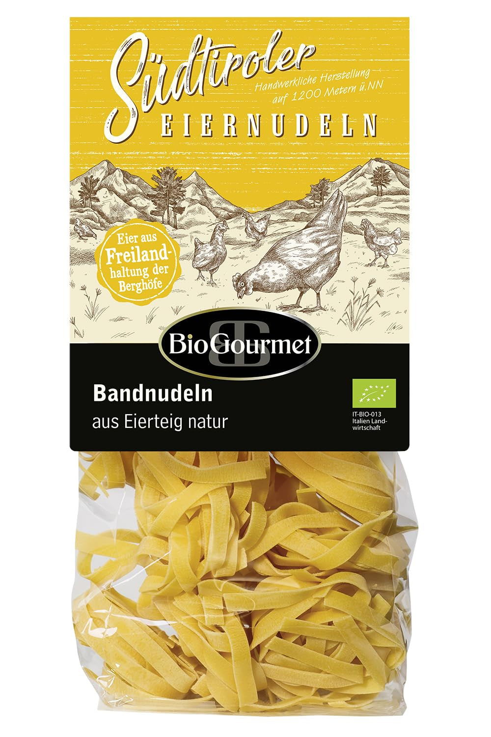 BioGourmet lintnoedels met Schüttelbrot uit Zuid-Tirol (BGA) | Gezouten en gearomatiseerde eiernoedels met echt spek uit Zuid-Tirol | 1 x 250 g Bio