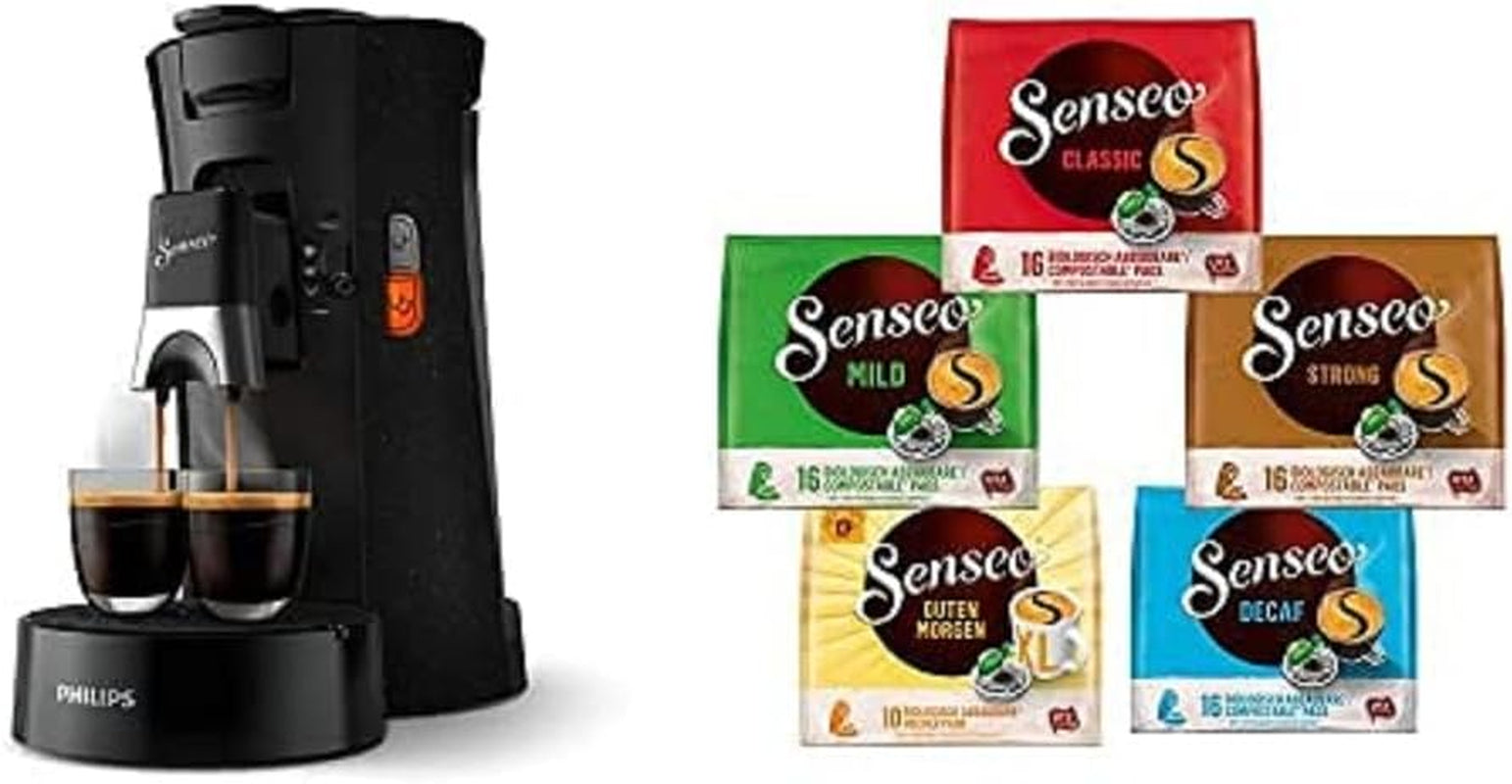 Senseo Select ECO CSA240/20 Kaffeepadmaschine (zwart/gesprenkelt) + Senseo Pads, Probierbox met 5 Sorteren, 74 Kaffeepads