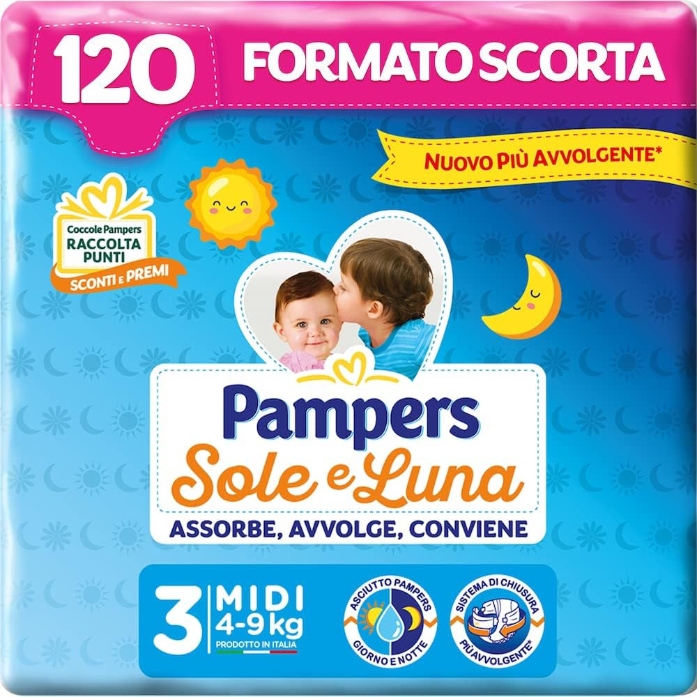 Pampers Sun en Moon Midi luiers, maat 3 (4-9 kg), 120 luiers