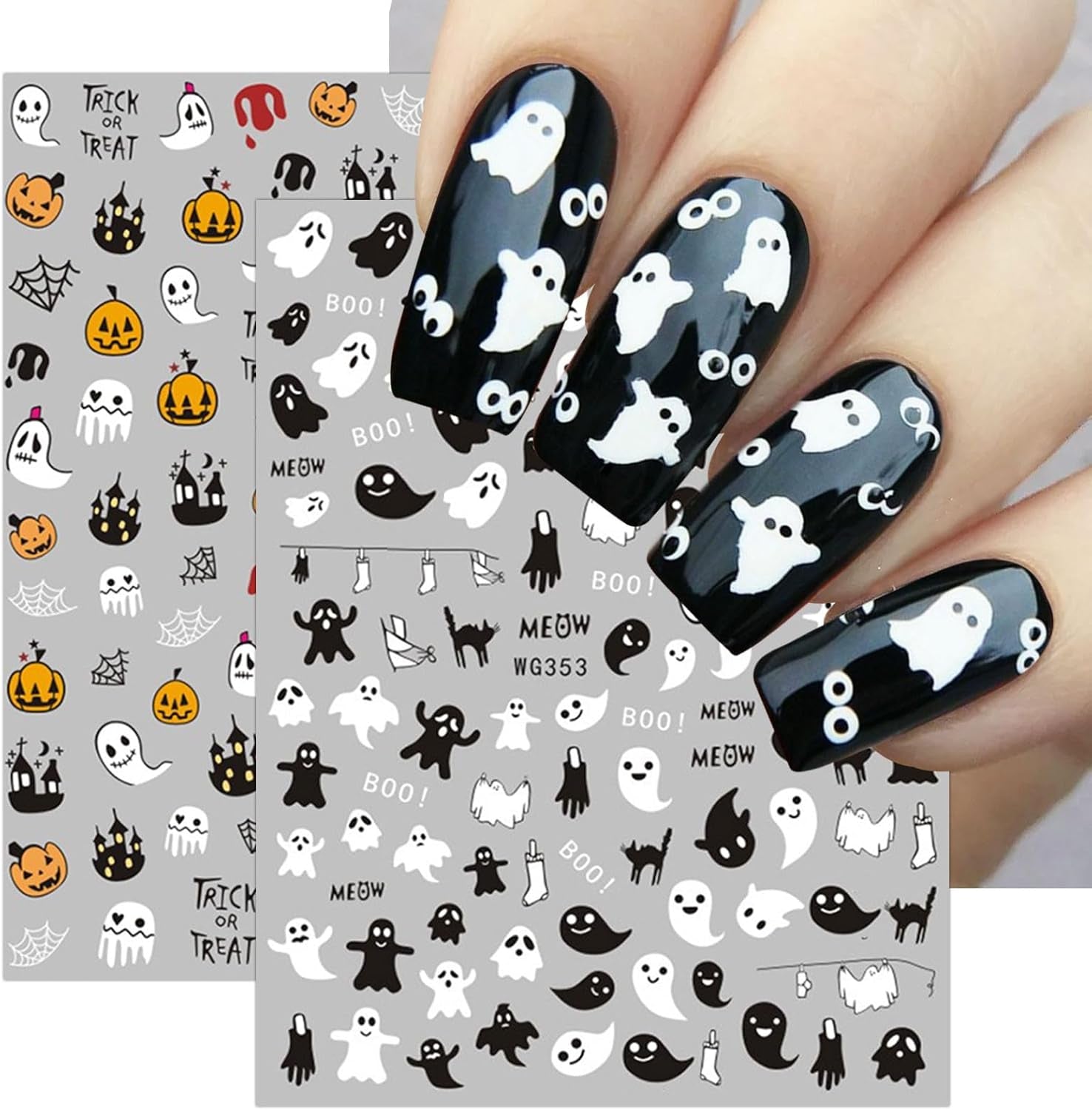 8 Blatt Nagelsticker Halloween Nagelstickers Selbstklebend Niedliches Kürbis-Schädel-Spinnennetz Niedlichen Kinder Geist Nail Art Sticker Decoratie Nageldesign Zubehör