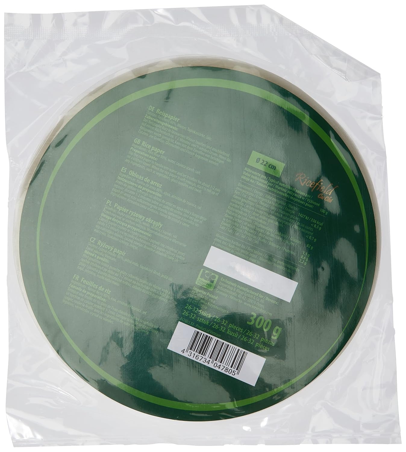 Rijstveldrijstpapier, rond, 22 cm, 1 pak (300 g)