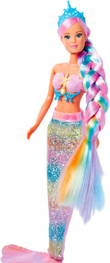 Simba 105733610 - Steffi Love Rainbow Mermaid, regenboog zeemeermin modepop met kleurrijk haar, haarspeldjes, kam en afneembare vin, speelpop 29 cm, vanaf 3 jaar