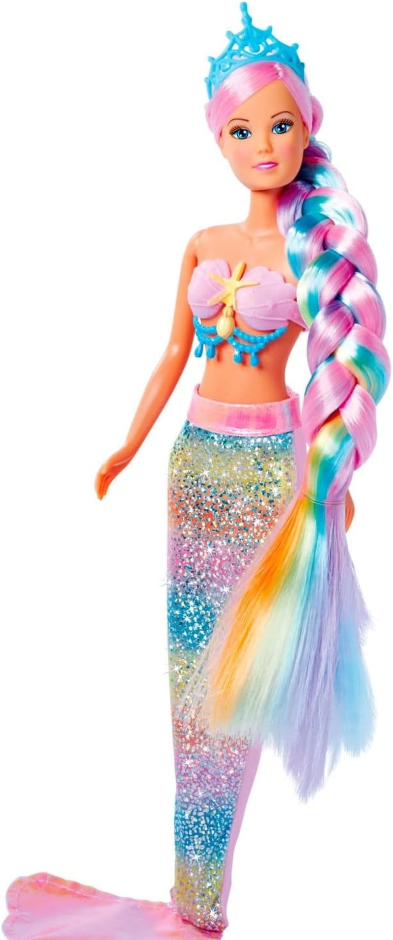 Simba 105733610 - Steffi Love Rainbow Mermaid, regenboog zeemeermin modepop met kleurrijk haar, haarspeldjes, kam en afneembare vin, speelpop 29 cm, vanaf 3 jaar