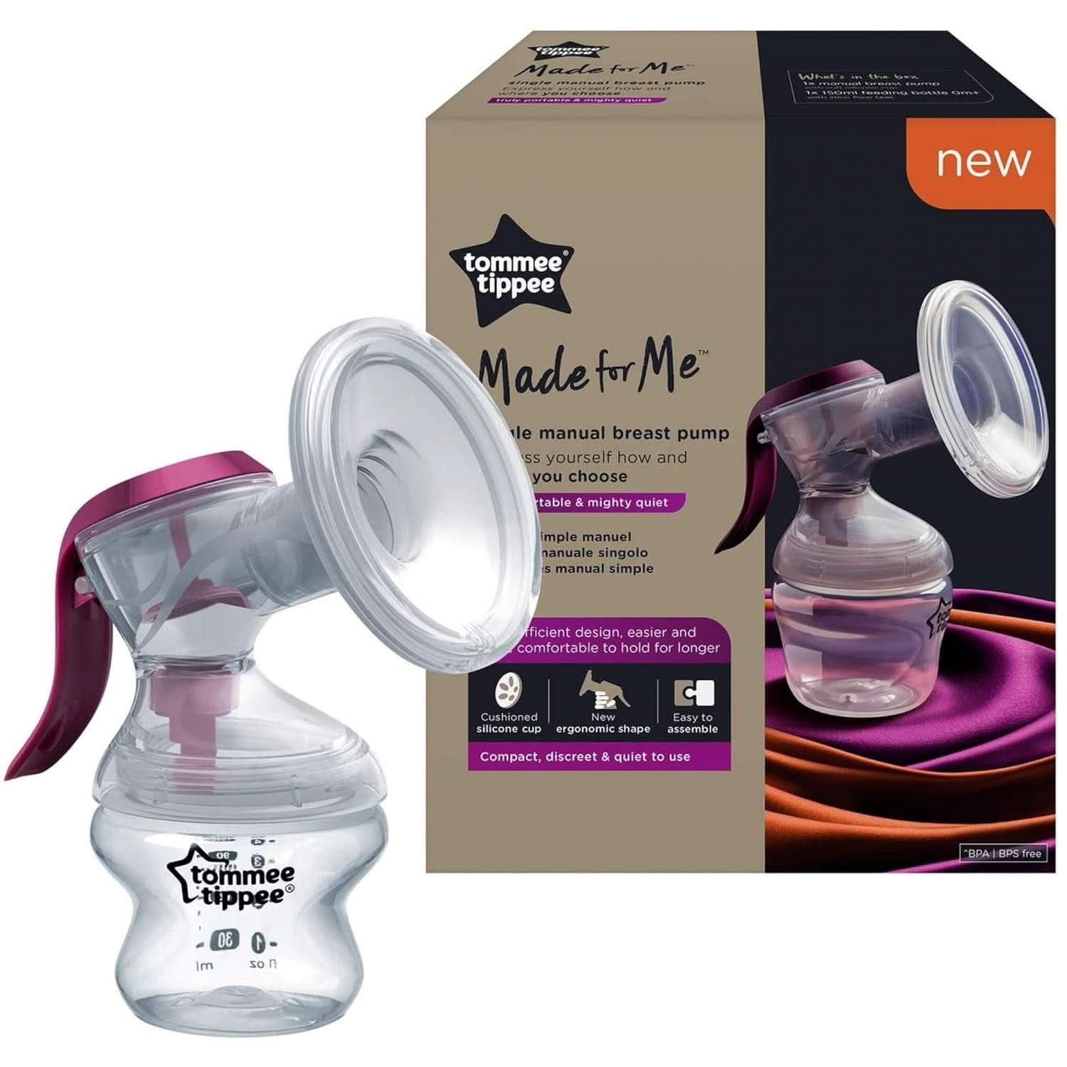 Tommee Tippee "Made for Me" Handmatige borstkolf, ergonomisch handvat, BPA-vrij, transparant Accessoires Voeding en borstvoeding Bebe Naty Shop