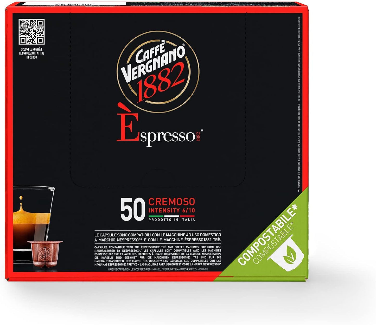 Caffè Vergnano 1882 - Èspresso Kompostierbare Kaffeekapseln, compatibel met Nespresso, Cremoso (romig) - Packung Enthält 50 Kapseln