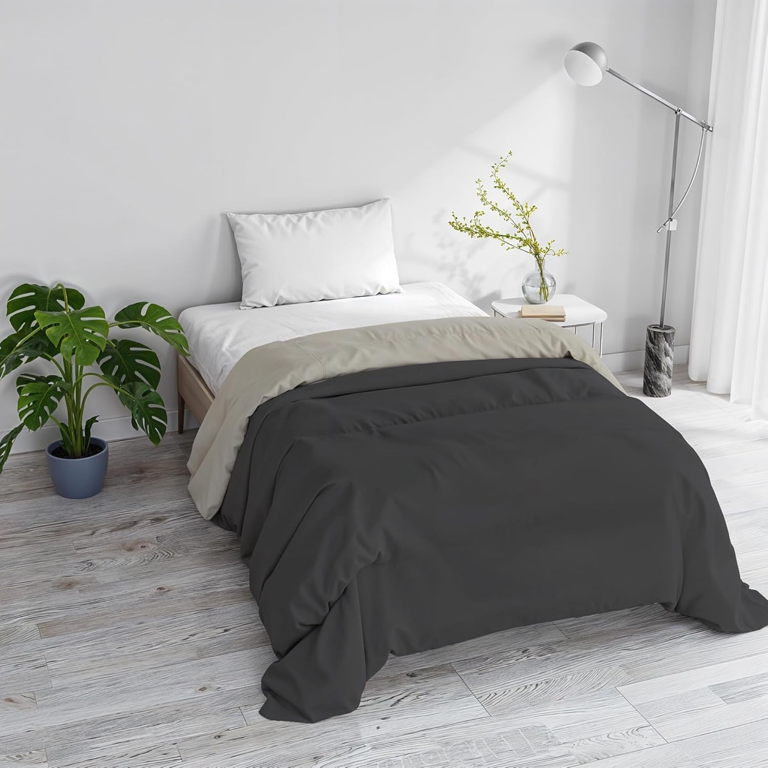 Basic winterdekbed, uni en gewatteerd, donkergroen/crème, 200X245Cm Dekbedden en quilts Naty Shop Donkergrijs/lichtgrijs 160X245Cm