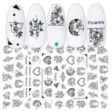 JMEOWIO Nagelsticker Geometrie 10 Blatt Nagelaufkleber Selbstklebend Schwarzes Herz Unregelmäßig Geformt Nail Art Sticker Decoratie Nageldesign Zubehör