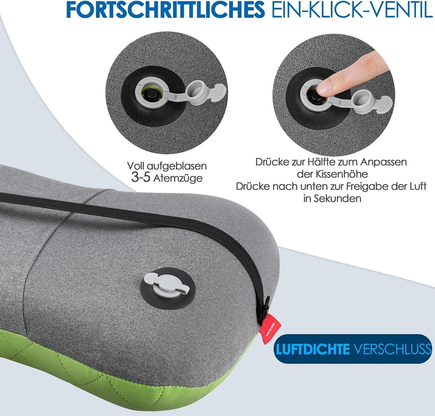HIKENTURE Opblaasbaar kampeer- / reiskussen met afneembare kussensloop, ergonomisch kussen, comfortabel nekkussen voor reizen / buiten, opblaasbaar reisnekkussen (groen) ... Cervicale orthopedische kussens Naty Shop