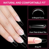 Alyvisun Ballet nageltips, 500 stuks volledig dekkende acryl nageltips met 240 stuks nagelstickers set, 10 maten transparante gelnageltips Zachte gelnageltips Ballerina nageltips