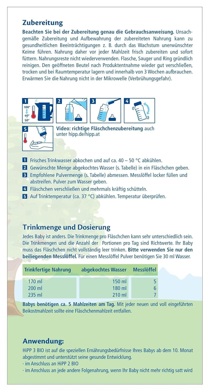 HiPP 3 Biologische opvolgmelk (4 x 600 g) - na 10 maanden, met Omega-3 (DHA, ALA), Calcium, Vitamine D, van de beste biologische kwaliteit
