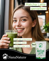 Nananatura'S Bio Matcha Latte Mix met 22% groene theepoeder van ceremoniële kwaliteit uit Japan | Voor eenvoudig en lekker genieten van thee | Ook geschikt voor ijs en gebak