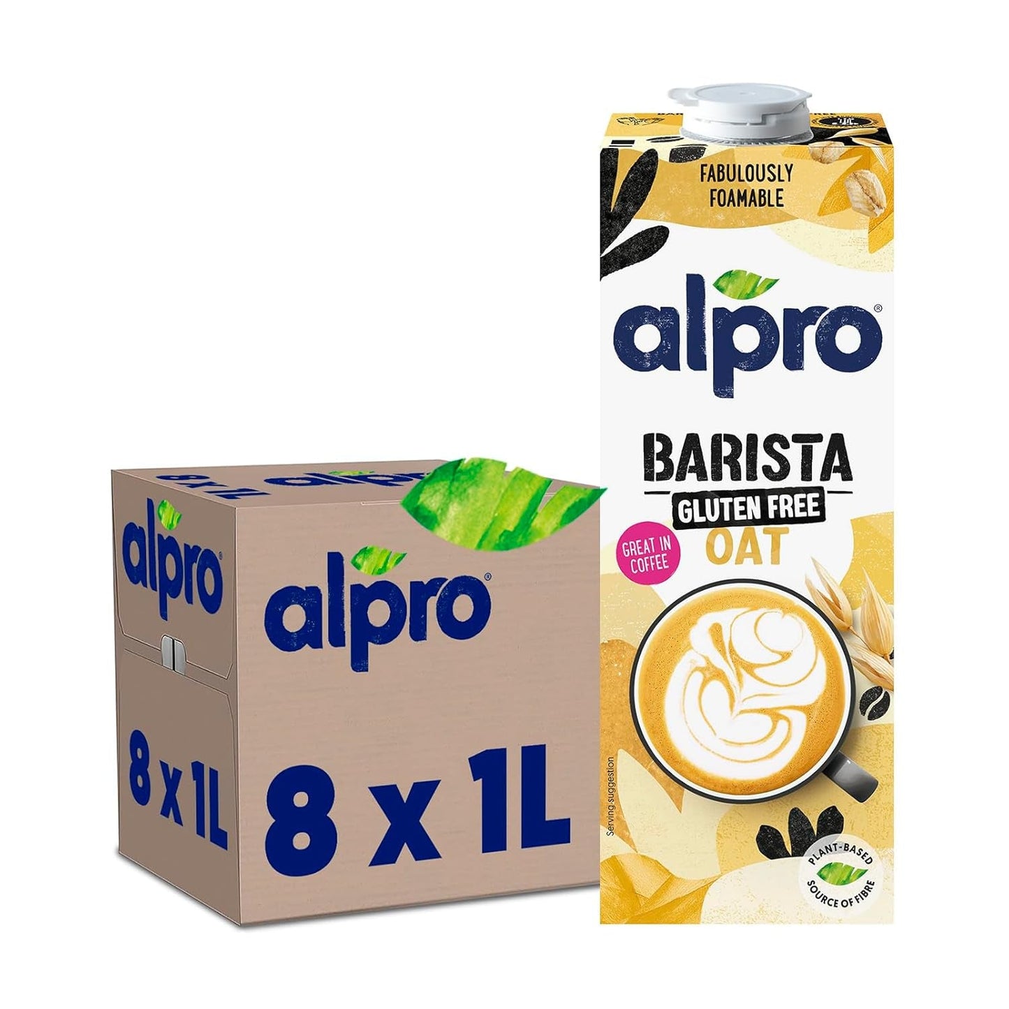 Alpro Barista Haferdrink – Zum Aufschäumen – Vegan en melkvrij – Van Natur aus lactosevrij – Rijk aan ballaststoffen, calcium en vitamines – 8 x 1 L – Haltbar