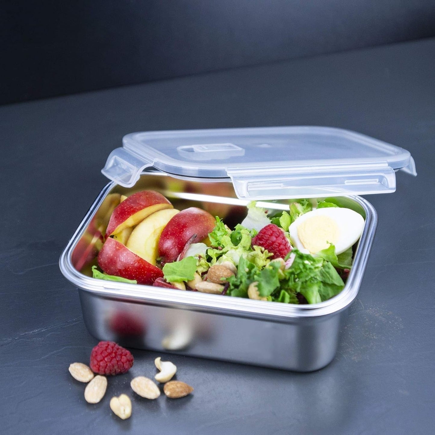 Lurch 240895 Lunchbox Hoge kwaliteit roestvrijstalen veiligheids-/opbergdoos met BPA-vrij plastic deksel 2000 ml Doorzichtige voedselopbergdozen Naty Shop