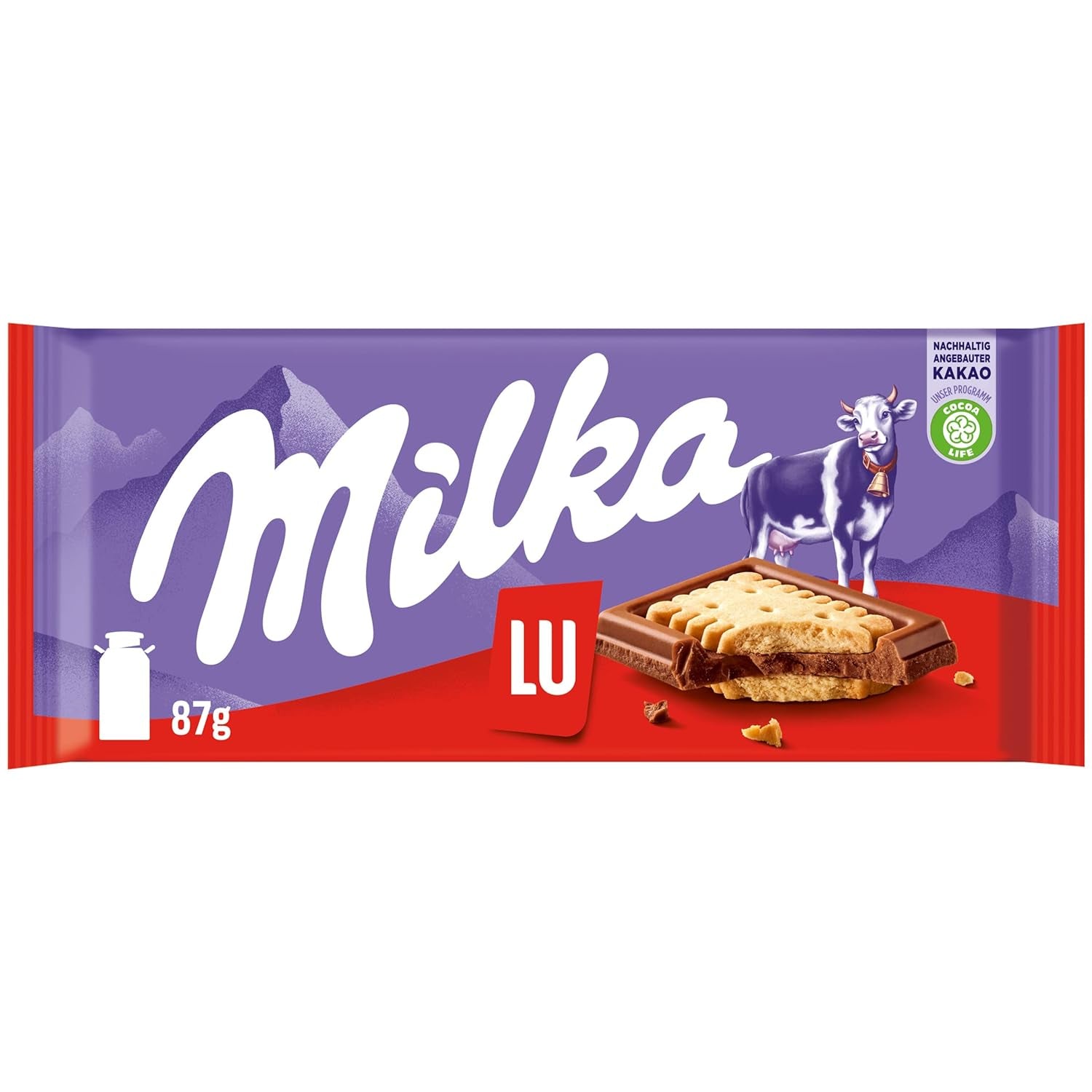 Milka LU – Alpenmelkchocolade met knapperige LU-koekjes – 87g