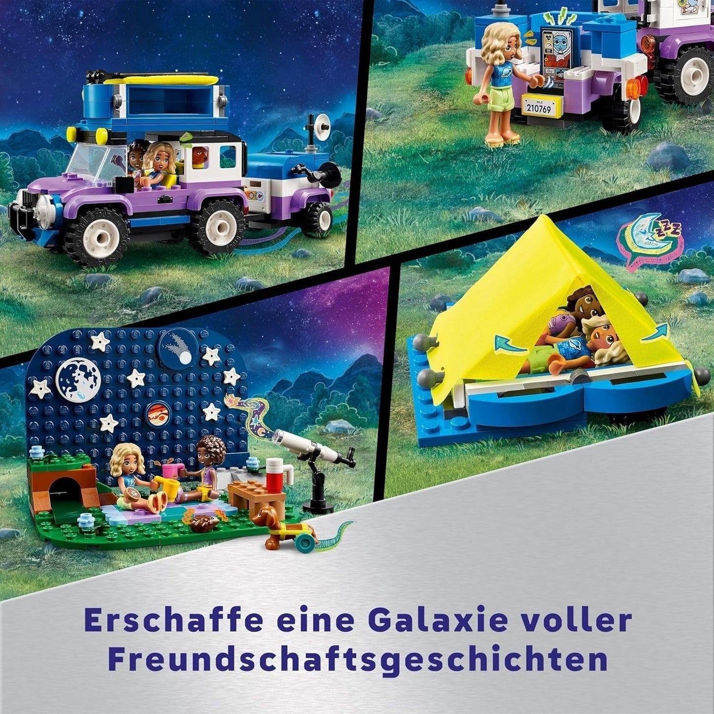 LEGO Friends Stargazer kampeervoertuigset met terreinvoertuig en speelgoedtelescoop, cadeau voor meisjes en jongens vanaf 7 jaar, inclusief speelfiguren Nova, Aliya en een hond 42603 Bouwsets Besuche in LEGO-Store