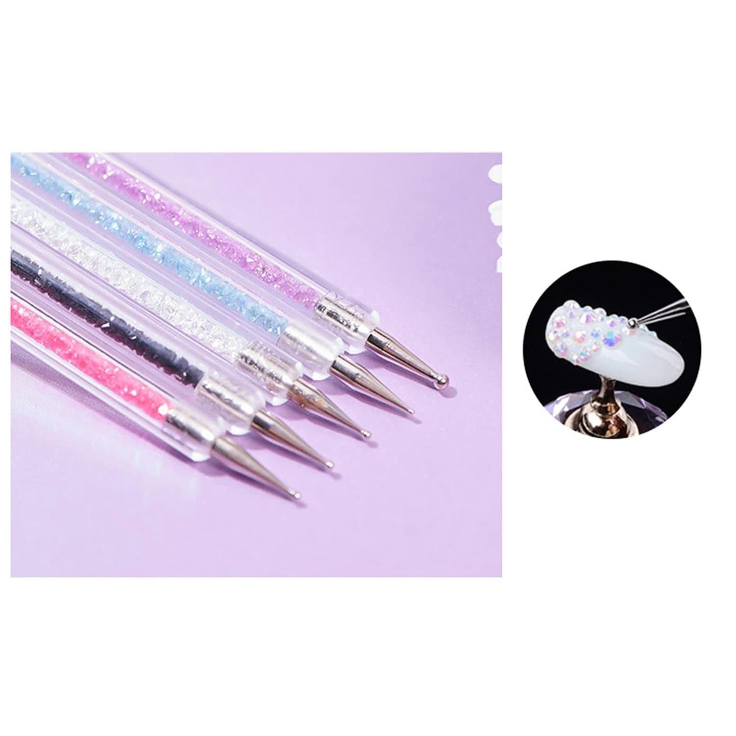 5 Stück Nagel Pinsel Set, Nageldesign Pinsel, Nail Art Dotting Tools, Dual-Ended Professionele Acryl Nail Art Pen voor DIY Nail Art Design